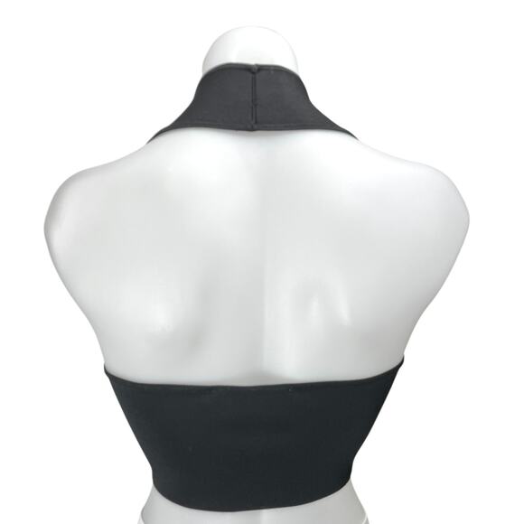 Zara Women's Black Sleeveless Rib Knit Halter Strap Square Neck Crop Tank Top S - Picture 2 of 4